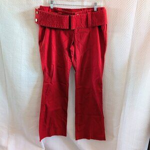 Moda International Women's Y2K Red Cotton Pants Size 12 Low rise Wide belt